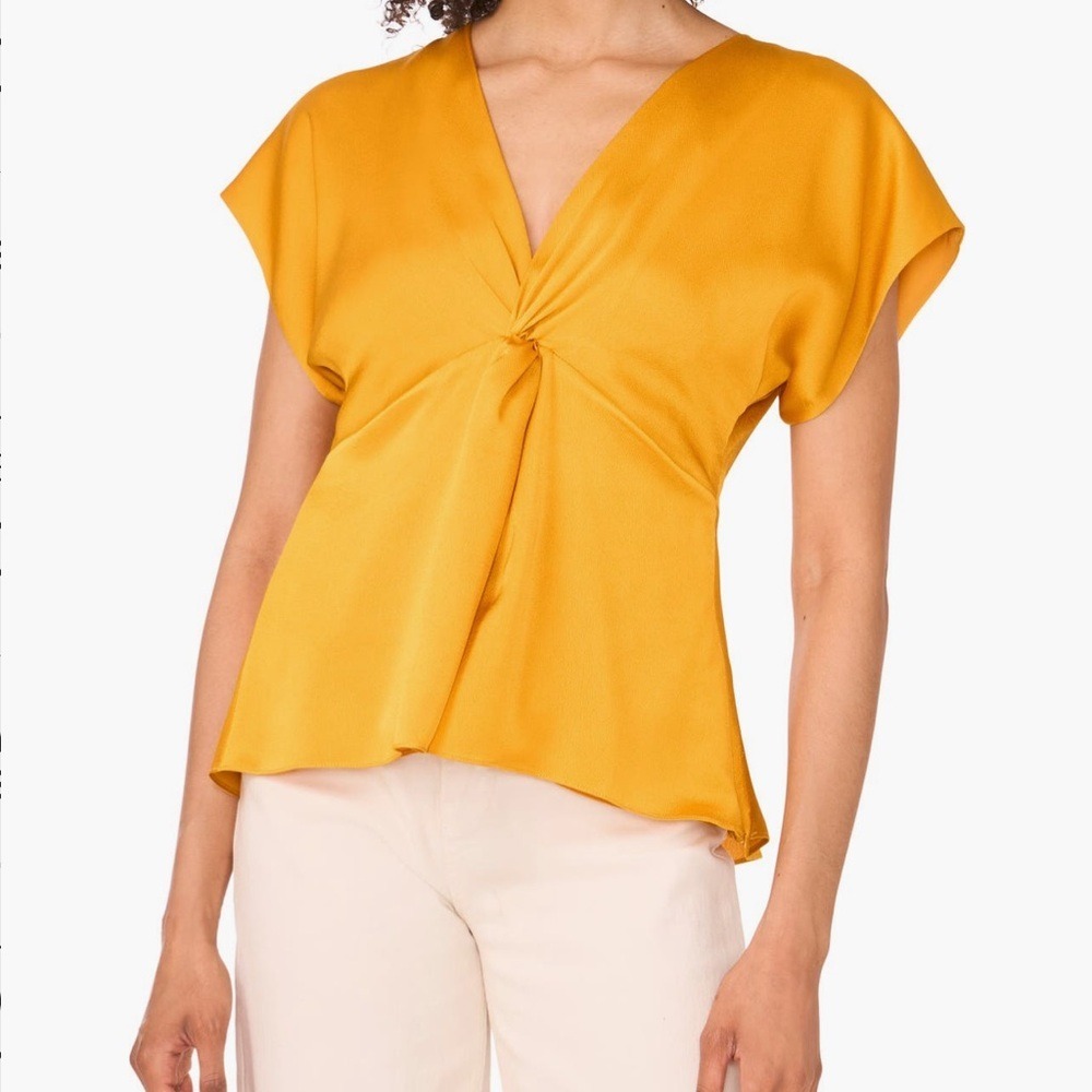 1.State Women Front Knot Peplum Top Yellow‎ V-Neck Short Sleeve XXL New